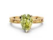 Solitaire Engagement Ring Setting for Fancy Yellow Pear-Shaped Center with Engraved Milgrain Band and Prong Head in Yellow Gold