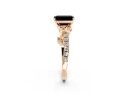 Leaf Motif Engagement Ring Setting for Fancy Black Emerald Cut Center with Pave Band and Prong Head in Rose Gold