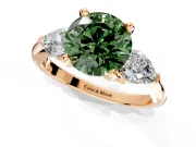 3 Stone Engagement Ring Setting for Fancy Green Round Cut Center with Large Pear-Shaped Accents and Prong Head in Rose Gold