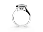 Halo Engagement Ring Setting for Asscher Cut Center with Milgrain Pave Band and Bezel Head in White Gold