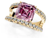 Solitaire Engagement Ring Setting for Fancy Pink Asscher Cut Center with Wide-Open Split Shank and Prong Head in Yellow Gold