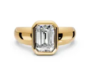 Solitaire Engagement Ring Setting for Emerald Cut Center with Wide Band and Bezel Head in Yellow Gold