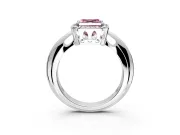 Halo Engagement Ring Setting for Fancy Pink Asscher Cut Center with Tapered Plain Band and Prong Head in White Gold