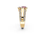 Halo Engagement Ring Setting for Fancy Pink Oval Center with Wide-Open Pave Split Shank and Prong Head in Yellow Gold