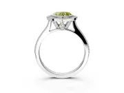 Halo Engagement Ring Setting for Fancy Yellow Heart-Shaped Center with Milgrain Pave Band and Bezel Head in White Gold