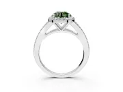 Halo Engagement Ring Setting for Fancy Green Round Cut Center with Pave Split Shank and Prong Head in Sterling Silver