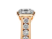 Solitaire Engagement Ring Setting for Asscher Cut Center with Round Cut Channel Band and Prong Head in Rose Gold
