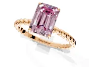 Solitaire Engagement Ring Setting for Fancy Pink Emerald Cut Center with Plain Twisted Rope Band and Prong Head in Rose Gold