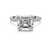 Solitaire Engagement Ring Setting for Asscher Cut Center with Pave Accents and Prong Head in Sterling Silver