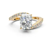 Solitaire Engagement Ring Setting for Radiant Cut Center with Pave Bypass Swirl Band and Prong Head in Yellow Gold