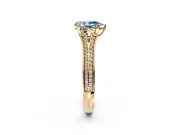 Solitaire Engagement Ring Setting for Fancy Blue Pear-Shaped Center with Pave Rail Split Shank and Prong Head in Yellow Gold