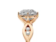 Solitaire Engagement Ring Setting for Cushion Cut Center with Accented Twist Band and Leaf Prong Head in Rose Gold