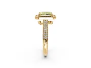 Milgrain Halo Engagement Ring Setting for Fancy Yellow Radiant Cut Center with Three-Sided Pave Band and Prong Head in Yellow Gold