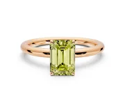 Low-Set Solitaire Engagement Ring Setting for Fancy Yellow Emerald Cut Center with Thin Plain Band and Prong Head in Rose Gold