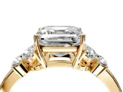 Solitaire Engagement Ring Setting for Asscher Cut Center with Marquise Flower Shoulders and Prong Head in Yellow Gold