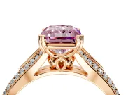 Solitaire Engagement Ring Setting for Fancy Pink Radiant Cut Center with Pave Rail Split Shank and Prong Head in Rose Gold