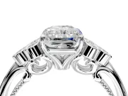 Cluster Engagement Ring Setting for Radiant Cut Center with Bezel Accent Clusters and Prong Head in Sterling Silver