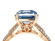 Solitaire Engagement Ring Setting for Fancy Blue Asscher Cut Center with Pave Rail Split Shank and Prong Head in Rose Gold