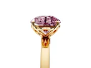Solitaire Engagement Ring Setting for Fancy Pink Round Cut Center with Thin Rounded Plain Band and Prong Head in Yellow Gold