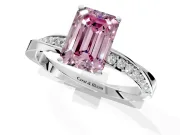 Side Accent Engagement Ring Setting for Fancy Pink Emerald Cut Center with Accent Shoulders and Prong Head in White Gold