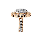 Pave Halo Engagement Ring Setting for Round Cut Center with Single Row Pave Band and Prong Head in Rose Gold