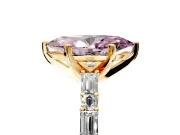 Baguette Engagement Ring Setting for Fancy Pink Marquise Center with Alternating Bar-Set Band and Prong Head in Yellow Gold