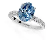 Solitaire Engagement Ring Setting for Fancy Blue Oval Center with Round Cut Pave Band and Prong Head in Sterling Silver