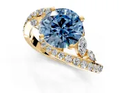 Solitaire Engagement Ring Setting for Fancy Blue Round Cut Center with Pave Bypass Twist Band and Prong Head in Yellow Gold