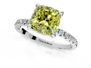 Solitaire Engagement Ring Setting for Fancy Yellow Cushion Cut Center with Fine Pave Narrow Band and Prong Head in Sterling Silver