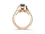 Solitaire Engagement Ring Setting for Fancy Blue Emerald Cut Center with Pave Cathedral Shoulders and Prong Head in Rose Gold