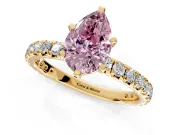 Solitaire Engagement Ring Setting for Fancy Pink Pear-Shaped Center with Shared-Prong Accents and Prong Head in Yellow Gold