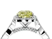 Halo Engagement Ring Setting for Fancy Yellow Cushion Cut Center with Twist Band and Prong Head in White Gold
