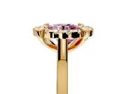 Single Halo Engagement Ring Setting for Fancy Pink Round Cut Center with Corner Claws, Plain Band and Prong Head in Yellow Gold