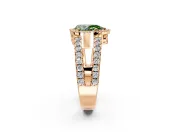 Halo Engagement Ring Setting for Fancy Green Pear-Shaped Center with Wide-Open Pave Split Shank and Prong Head in Rose Gold