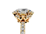 Halo Engagement Ring Setting for Oval Center with Openwork Halo, Pave Band and Prong Head in Yellow Gold