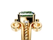 Solitaire Engagement Ring Setting for Fancy Green Princess Cut Center with Twisted Band and Scroll Prong Head in Yellow Gold