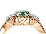 3 Stone Engagement Ring Setting for Fancy Green Oval Center with Raised Basket Heads and Prong Head in Rose Gold