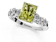 5 Stone Engagement Ring Setting for Fancy Yellow Radiant Cut Center with Graduated Accents and Prong Head in White Gold