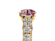 Solitaire Engagement Ring Setting for Fancy Pink Round Cut Center with Pave Cathedral Shoulders and Prong Head in Yellow Gold