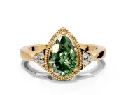 Cluster Engagement Ring Setting for Fancy Green Pear-Shaped Center with Milgrain Shoulder Clusters and Prong Head in Yellow Gold