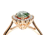 Starburst Halo Engagement Ring Setting for Fancy Green Marquise Center with Thin Round-Wire Band and Prong Head in Rose Gold