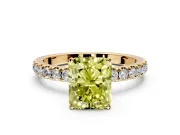 Open Basket Engagement Ring Setting for Fancy Yellow Radiant Cut Center with Pave Band and Prong Head in Yellow Gold