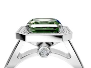 Halo Engagement Ring Setting for Fancy Green Asscher Cut Center with Outer Bezel Rim, Pave Band and Prong Head in Platinum
