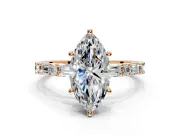 Baguette Engagement Ring Setting for Marquise Center with Alternating Bar-Set Band and Prong Head in Rose Gold