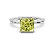 Solitaire Engagement Ring Setting for Fancy Yellow Princess Cut Center with Bamboo Band and Prong Head in Platinum