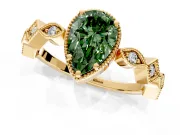 Milgrain Bezel Engagement Ring Setting for Fancy Green Pear-Shaped Center with Marquise Stations and Bezel Head in Yellow Gold