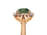 Starburst Halo Engagement Ring Setting for Fancy Green Cushion Cut Center with Thin Round-Wire Band and Prong Head in Rose Gold