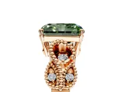 Leaf Engagement Ring Setting for Fancy Green Princess Cut Center with Milgrain Accent Band and Prong Head in Rose Gold