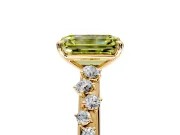 Cluster Engagement Ring Setting for Fancy Yellow Emerald Cut Center with Round Cut Accent Band and Prong Head in Yellow Gold
