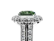 Large Accent Halo Engagement Ring Setting for Fancy Green Radiant Cut Center with Pave Split Shank and Prong Head in White Gold